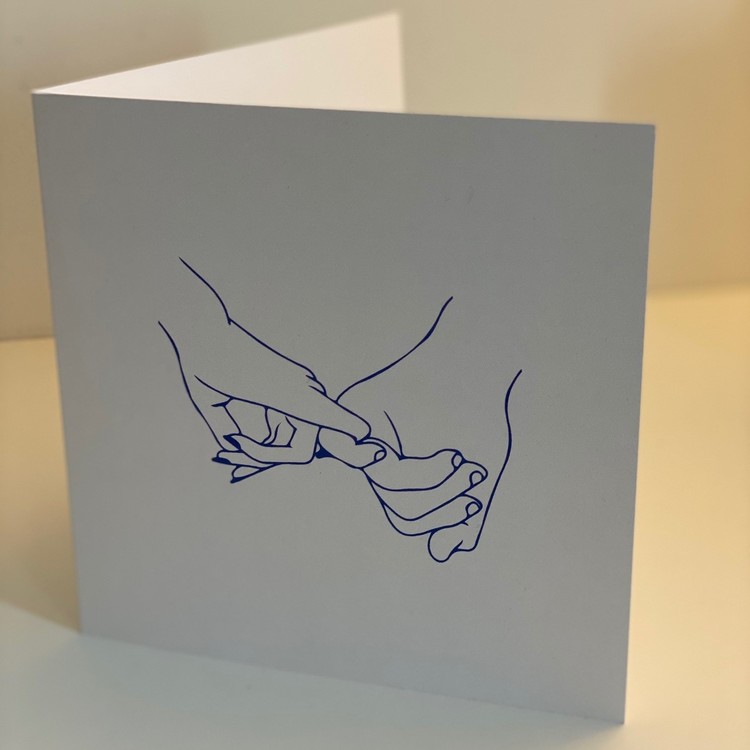 Card: "Hold hands down" 15X15 Blue/Beige