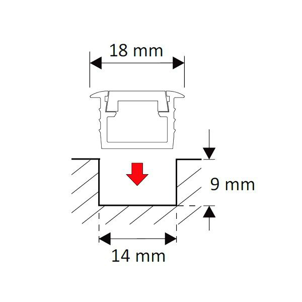 ALU-Profil Infälld-Hög 18x9 mm 1-2m