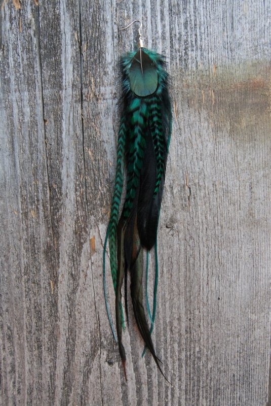 Forest Green Single Feather Earring
