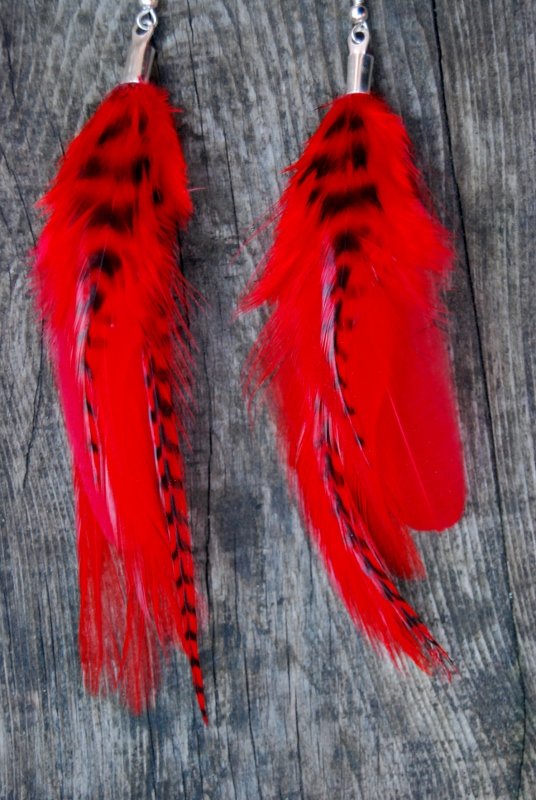 Lady in red Feather Earrings
