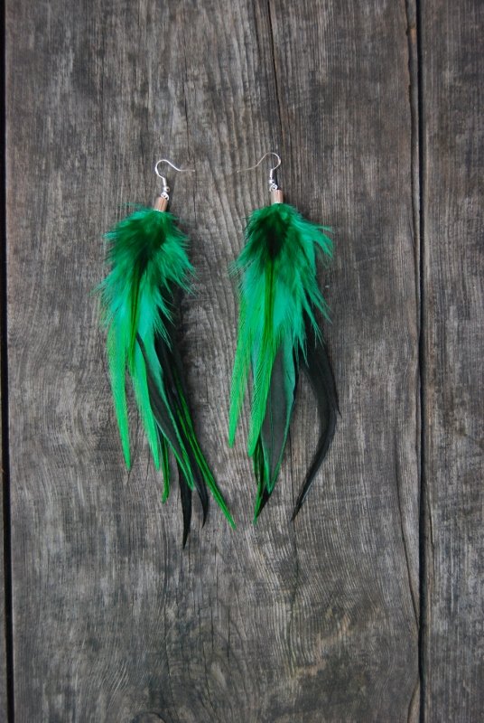 Emerald Feather Earrings