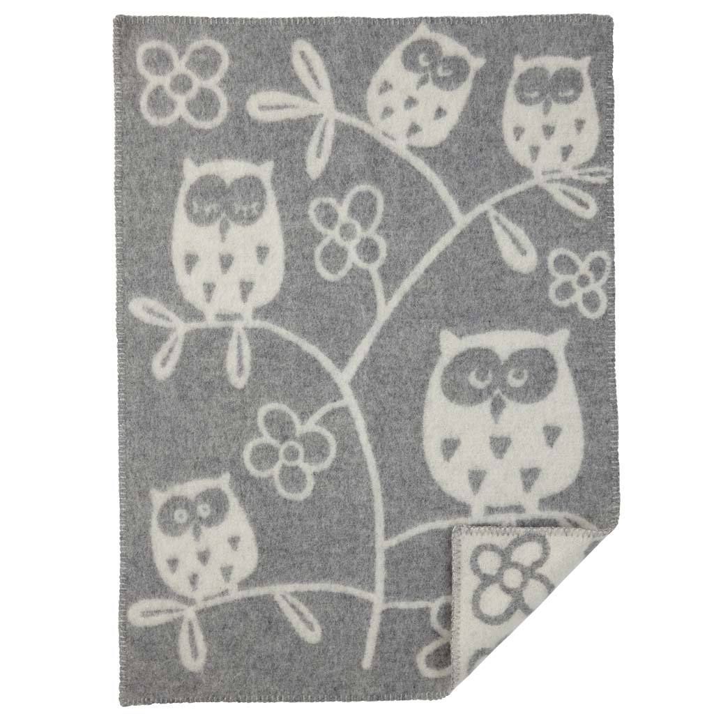 Barnfilt "tree owl" grå 65*90