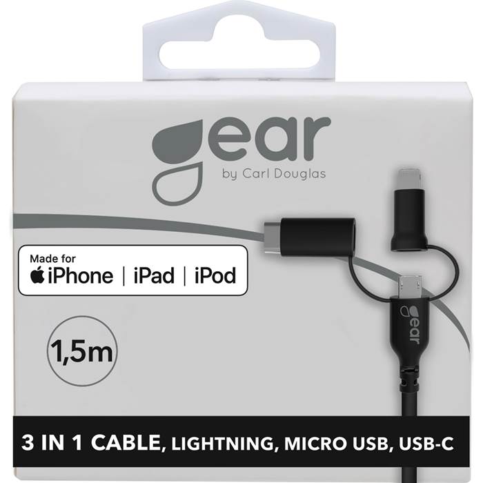 Laddkabel 3in1 Lightning USB-C Micro-USB Gear