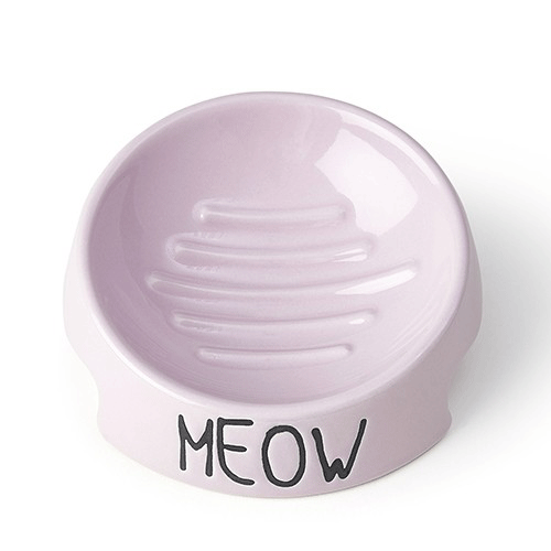 Katt matskål keramik rosa färg - Inverterad