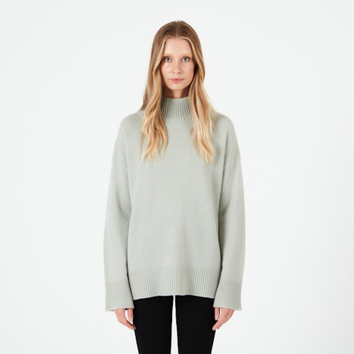 CELINE. Double knitted polo necked cashmere sweater . Sage.