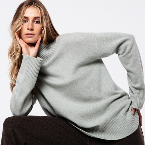 CELINE. Double knitted polo necked cashmere sweater . Sage.